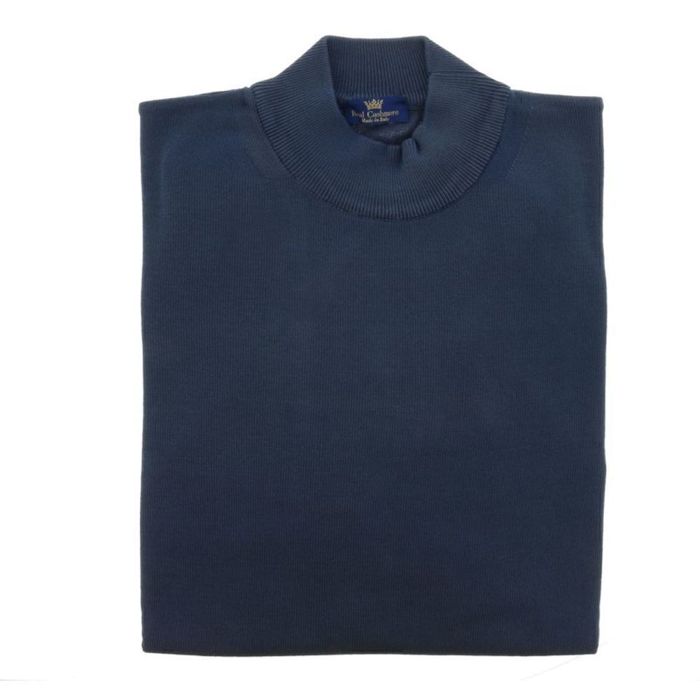 Cotton-Modal Blend Mock Neck Big Mens Navy Blue Sweater by Real Cashmere